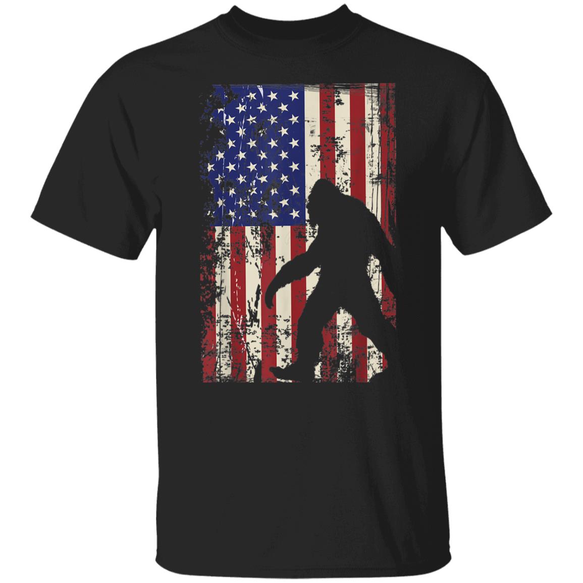 Bigfoot American Flag 4th of July Patriotic T-Shirt - Amazetees