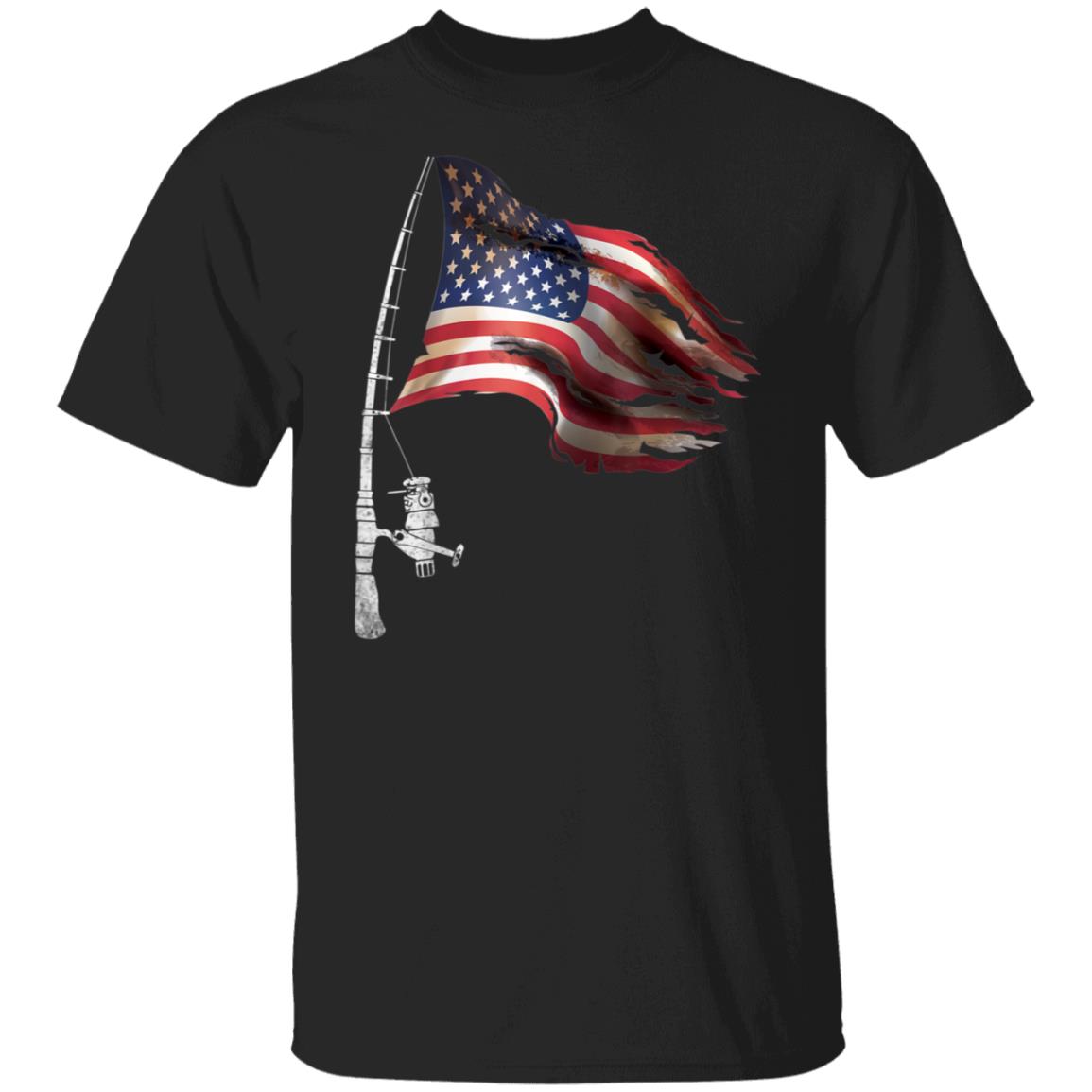 Fishing American Flag Fisherman Patriotic day 4th of July Black T-Shirt