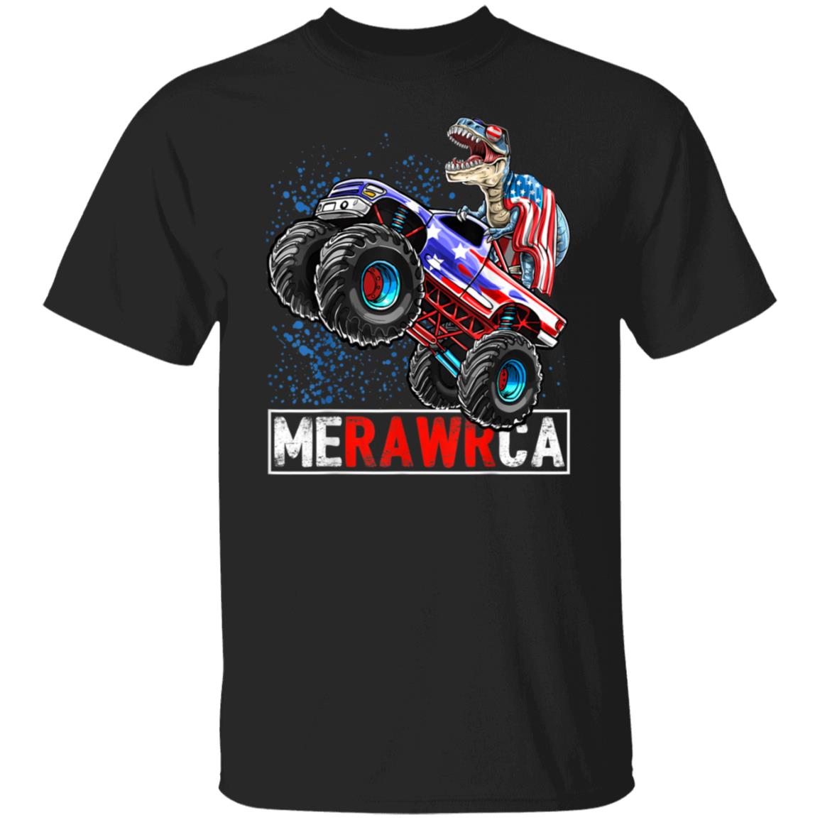Merica Dinosaur Monster Truck 4th of July American Flag Boys T-Shirt